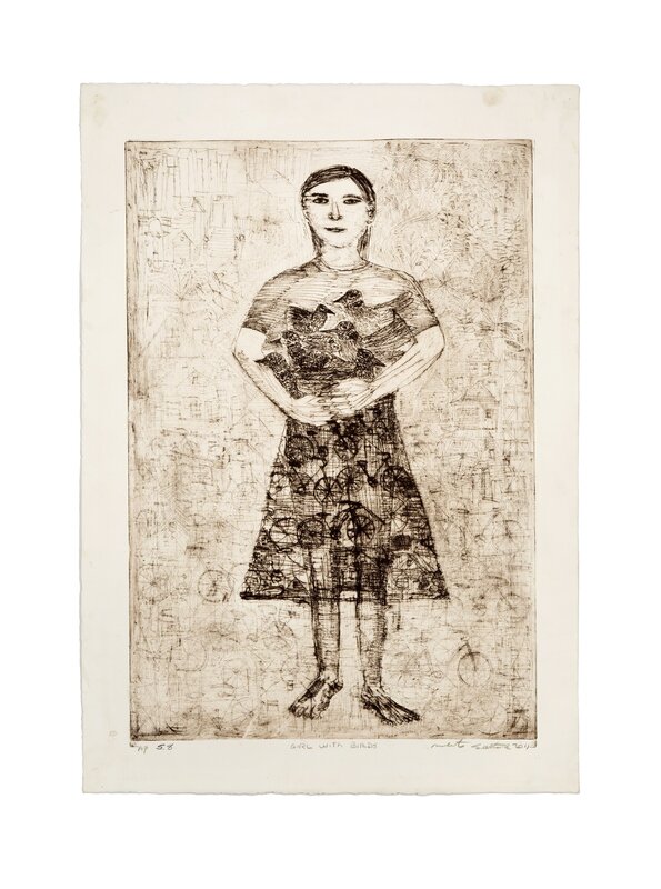Robert Sestok, ‘Girl with Birds ’, 2011, Print, Ink on paper, Matéria Gallery