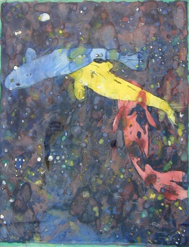 Joseph Raffael, ‘Fish in New Time’, Mixed Media, Watercolor over lithograph with oil pastel, Gail Severn Gallery