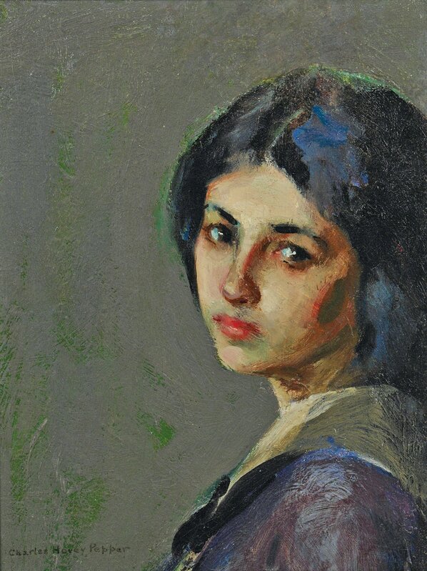 Charles Hovey Pepper, ‘Study in Gray/A Young Woman’, Painting, Oil on canvasboard, Skinner