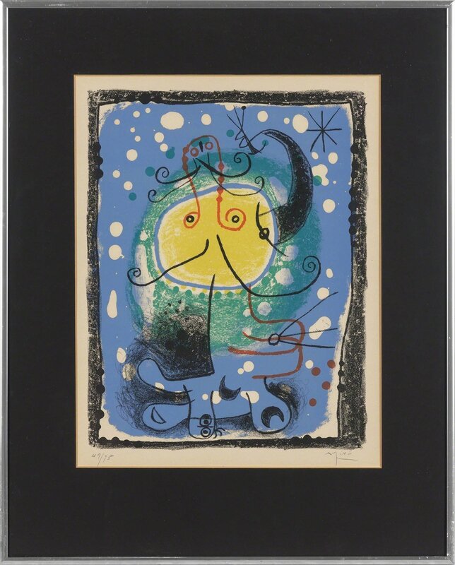 Joan Miró, ‘PERSONNAGE SUR FOND BLEU (MOURLOT 244)’, 1957, Print, Color lithograph, Doyle
