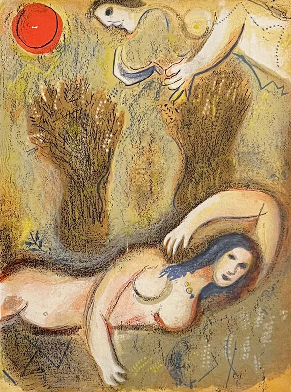 Marc Chagall, ‘ Boaz Wakes Up and Sees Ruth at His Feet’, 1960, Print, Lithograph, Georgetown Frame Shoppe