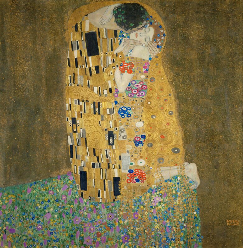 Gustav Klimt, ‘Der Kuss (The Kiss)’, 1907-1908, Painting, Oil and gold leaf on canvas, Art History 101