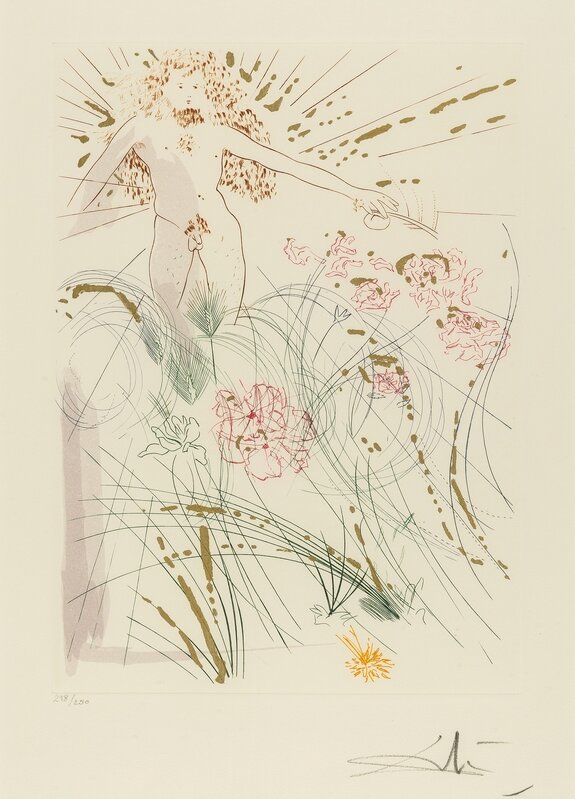 Salvador Dalí, ‘The beloved feeds among the lillies (Field 71-17J; M&L 477)’, 1971, Print, Etching printed in colours with gold dust, Forum Auctions