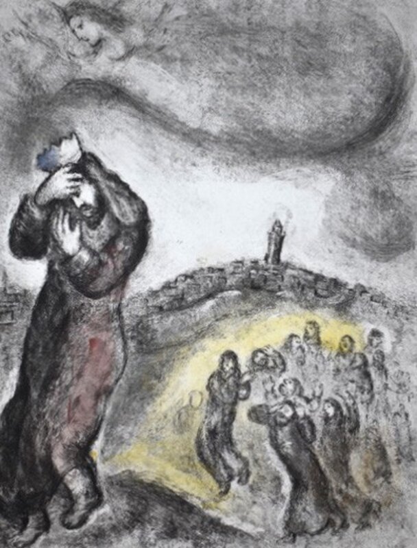 Marc Chagall, ‘David Ascending the Mount of Olives’, 1958, Print, Etching with watercolor on Arches wove, Georgetown Frame Shoppe