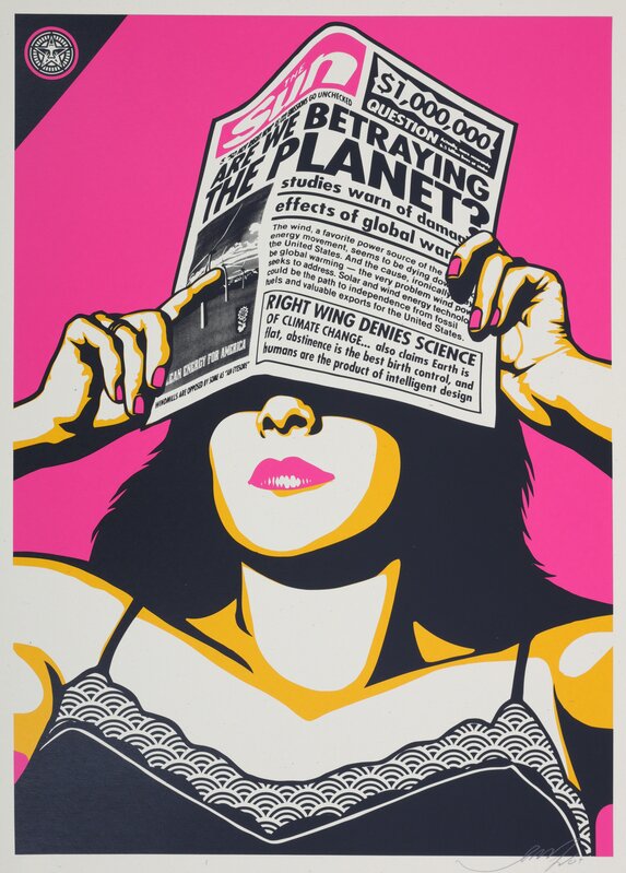 Shepard Fairey, ‘Global Warning (Pink)’, 2009, Print, Screenprint in colours, Chiswick Auctions