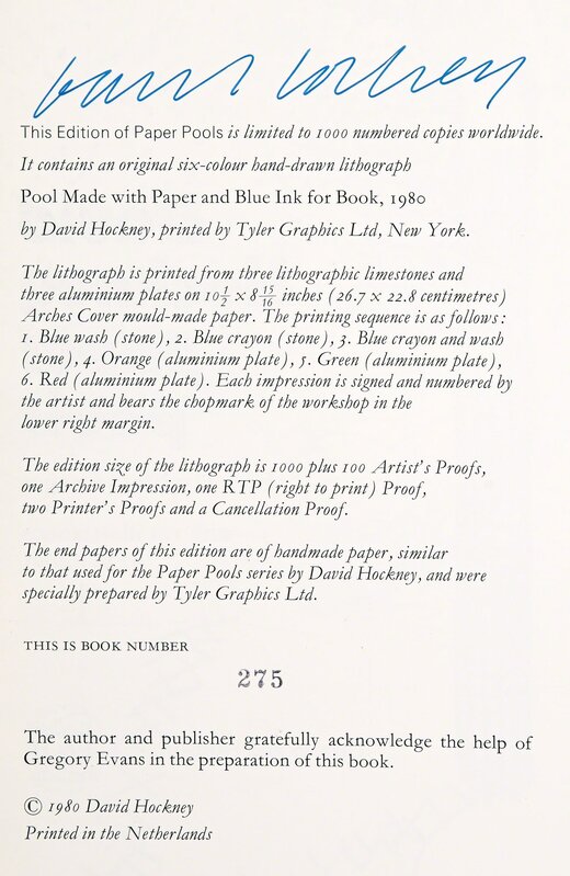 David Hockney, ‘Paper Pools’, 1980, Print, Lithographs, Doyle