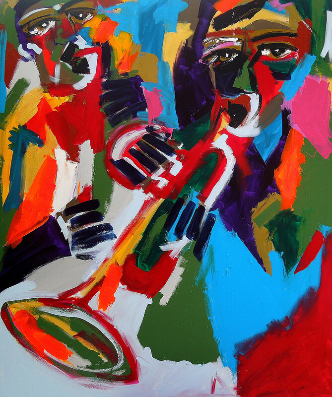 Harold Smith, ‘Trumpet and Sax’, 2019, Painting, Acrylic on Canvas, Montanaro Fine Art