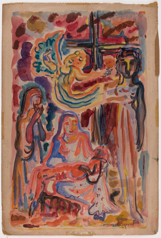 René Portocarrero, ‘ESCENA DE LA PASION’, 1943, Drawing, Collage or other Work on Paper, WATERCOLOR ON PAPER, LABRADA ART CORP