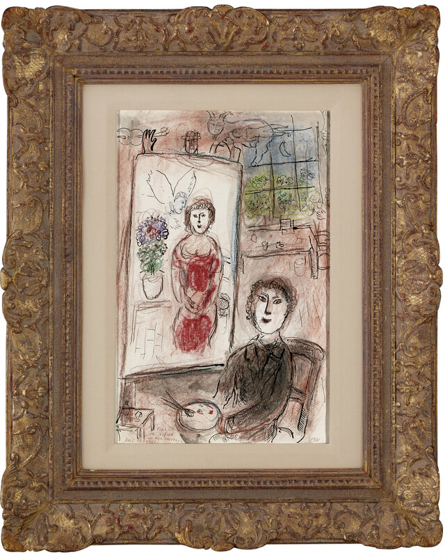 Marc Chagall, ‘Le peintre et son chevalet’, 1981, Drawing, Collage or other Work on Paper, Colored wax crayons, grey wash, India ink and white heightening on paper,  M.S. Rau