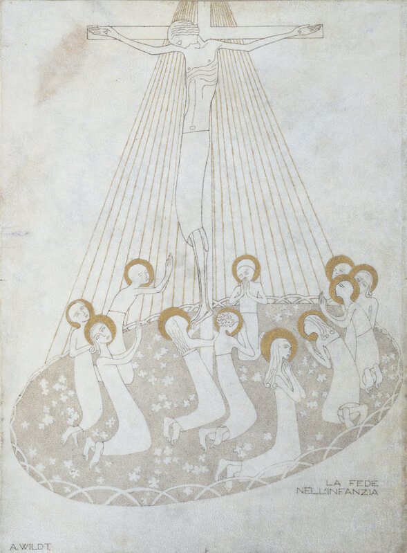 Adolfo Wildt, ‘La fede nell'infanzia’, 1922, Drawing, Collage or other Work on Paper, Ink and gold on parchment, Il Ponte
