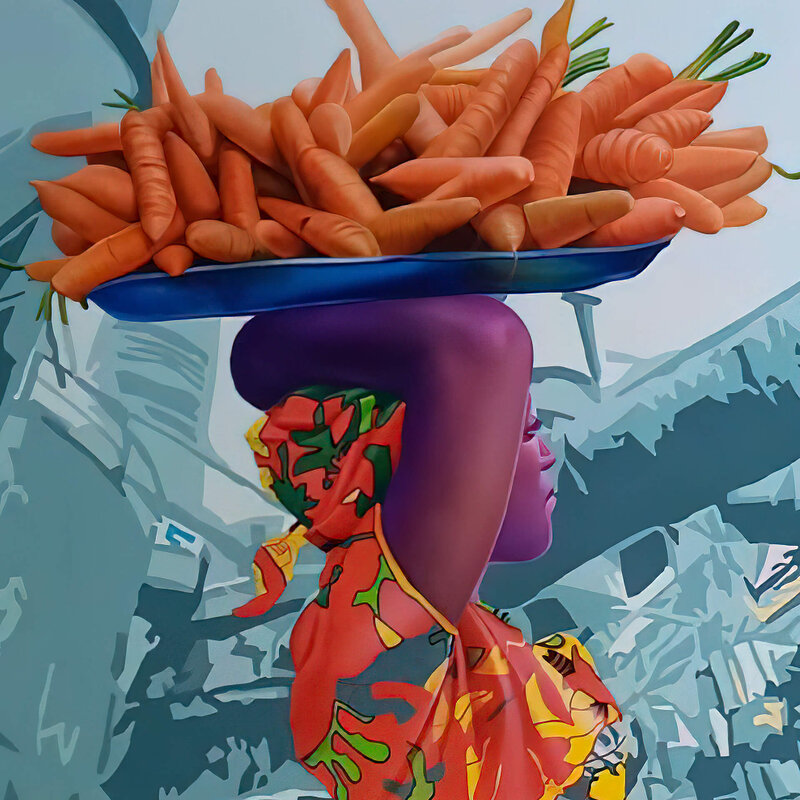 Daniel Onguene, ‘La femme aux carottes’, 2020, Painting, Acrylic on canvas, OOA GALLERY (Out of Africa Gallery)