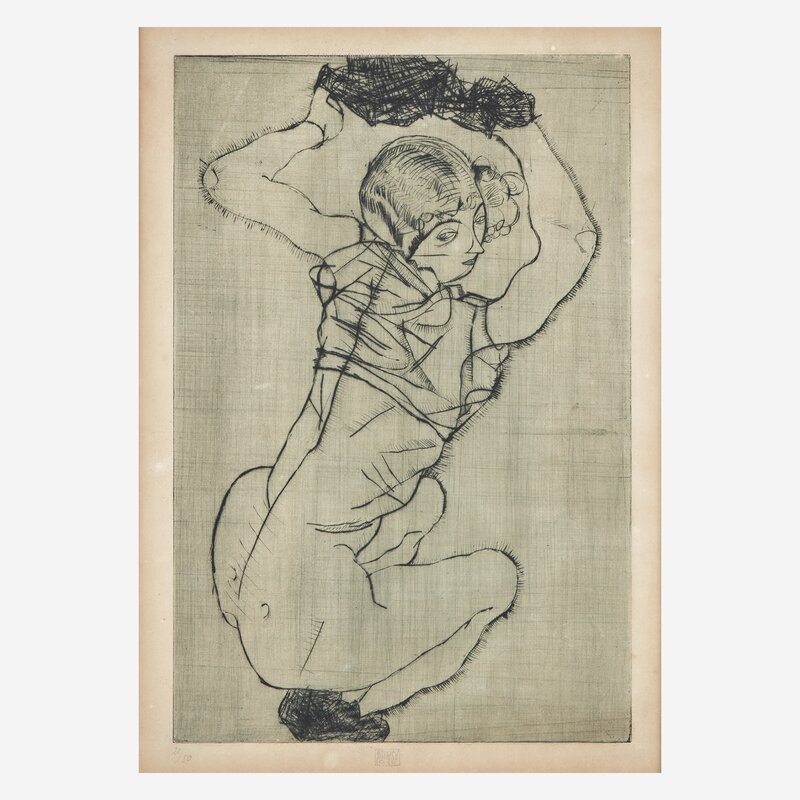 Egon Schiele, ‘Kauernde (Squatting Woman)’, Print, Drypoint etching on French Bütten paper, Freeman's