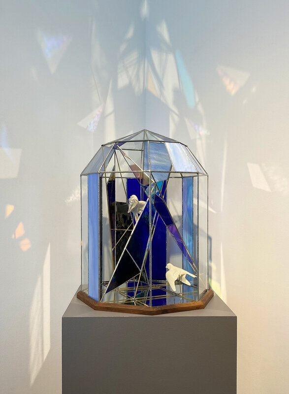 Laurel Roth, ‘Migrating in the Anthropocene’, 2021, Sculpture, Porcelain, gold, glass, mirror, dichroic glass,  lead, brass, and walnut, Catharine Clark Gallery