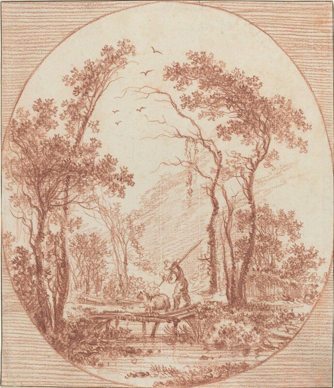 Jean-Baptiste Le Prince, ‘A Farmer and a Sheep Crossing a Rustic Bridge’, Drawing, Collage or other Work on Paper, Red chalk on laid paper, National Gallery of Art, Washington, D.C.
