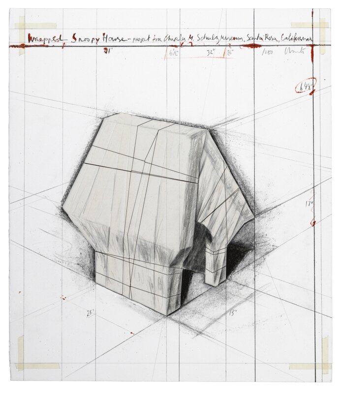 Christo, ‘Wrapped Snoopy House - Collage 크리스토 ’, 2004, Drawing, Collage or other Work on Paper, Lithograph, Collage, Cloth, Frank Fluegel Gallery