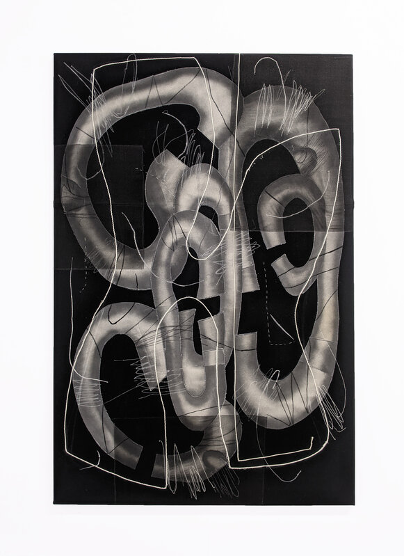 RIETTE WANDERS, ‘Untitled’, 2021, Mixed Media, Acrylic, yarn, felt and M net on canvas, CINNNAMON