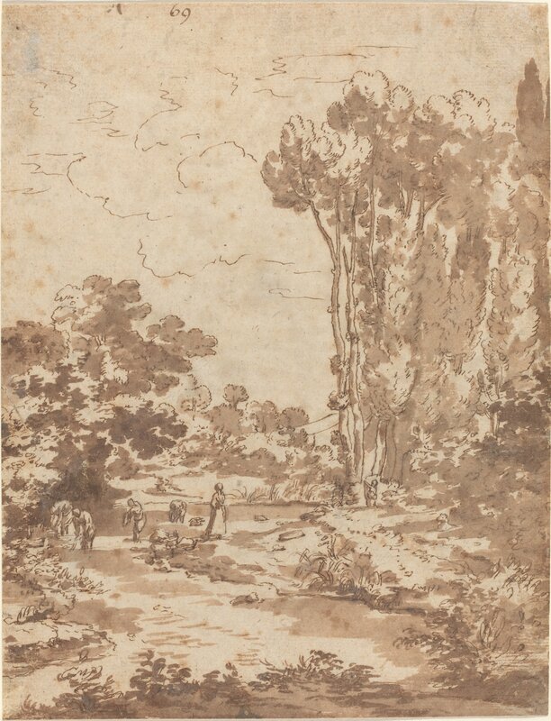 Attributed to Nicolas Poussin, ‘Figures Bathing in a Stream’, Drawing, Collage or other Work on Paper, Pen and brown ink with brown wash on laid paper, National Gallery of Art, Washington, D.C.