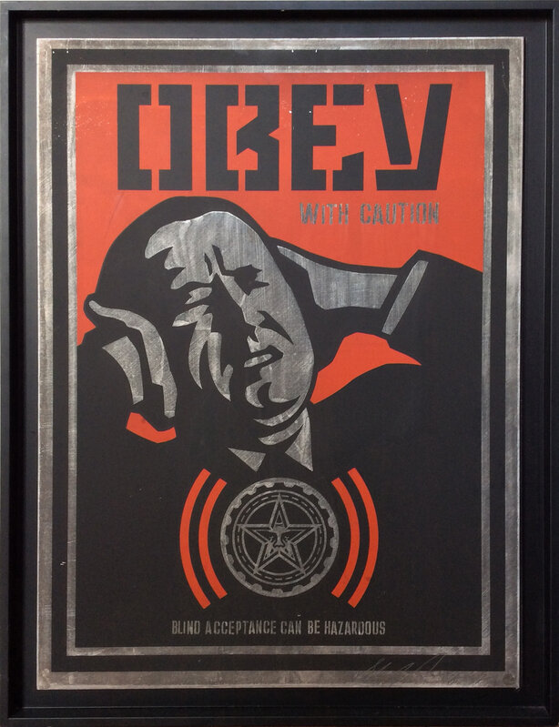 Shepard Fairey, ‘Obey, With caution’, 2002, Print, Silkscreen on metal, DIGARD AUCTION