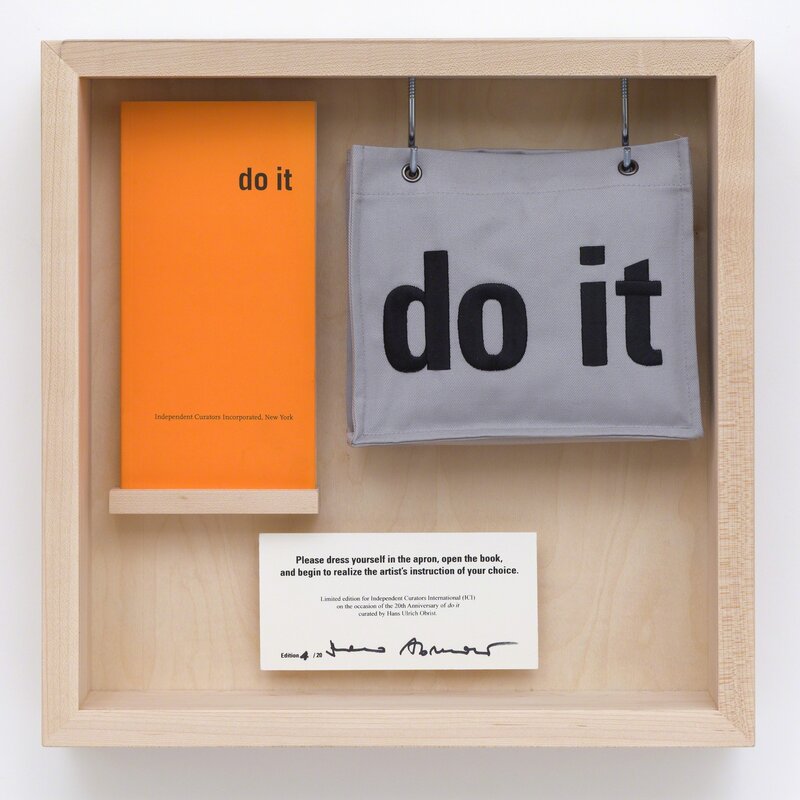 Marina Abramović, ‘Untitled’, 2012, Mixed Media, Do it catalogue (1997 edition), embroidered apron, wooden box, Independent Curators International (ICI) 