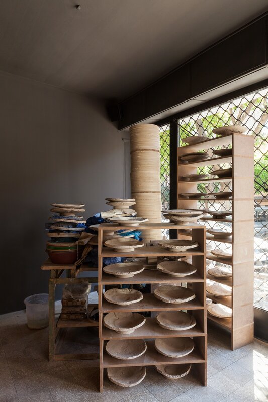 Theaster Gates, ‘Three or Four Shades of Blues’, 2015, Installation, 17th-century Iznik plate, wheels, wedging tables, clay, single-channel video, Atlantic records, books, Istanbul Biennial 