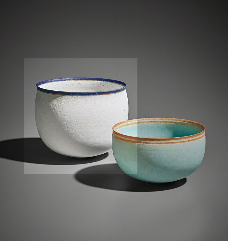 Alev Ebüzziya Siesbye, ‘Bowl’, 1991, Design/Decorative Art, Stoneware, matt white glaze with occasional blue speckles, an unglazed band and a cobalt glaze lip, Phillips