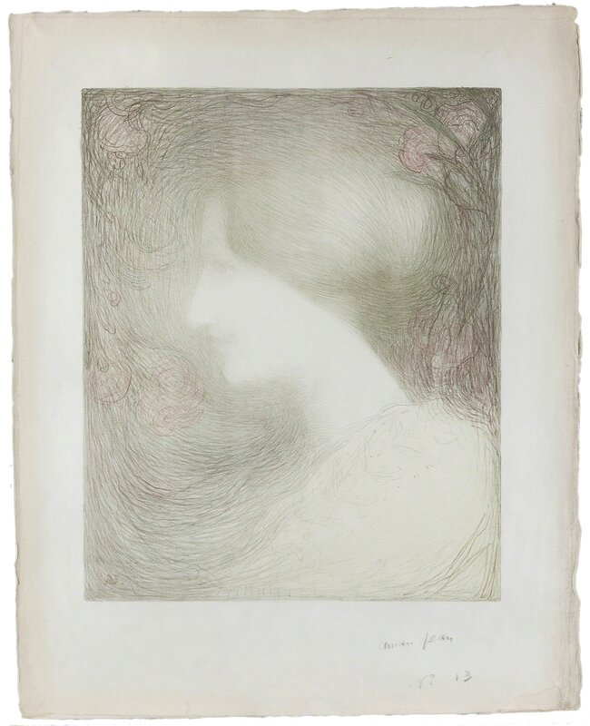 Edmond Aman-Jean, ‘Tête de Femme, de Profil à Gauche’, circa 1897, Print, Color lithograph on paper under glass, John Moran Auctioneers