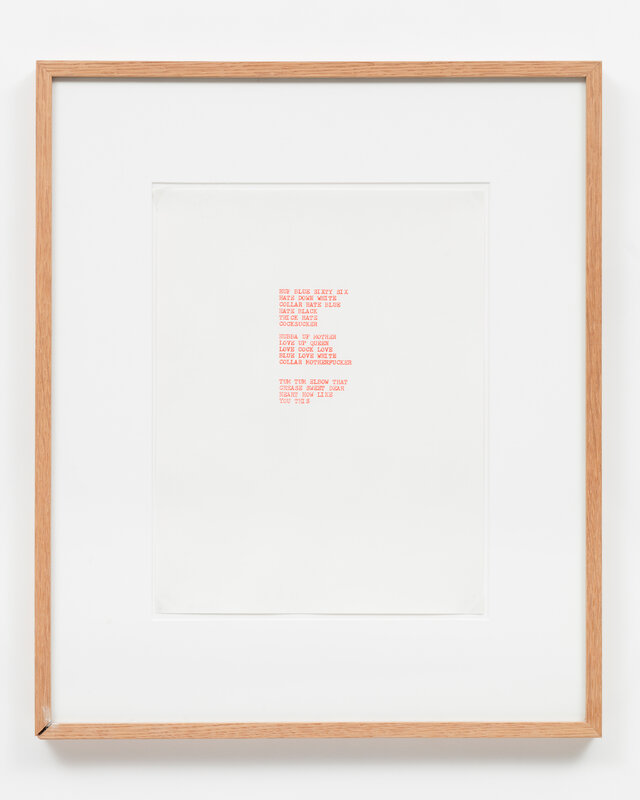 Carl Andre, ‘HUP BLUE SIXTY SIX’, 1958, Drawing, Collage or other Work on Paper, Colored (red) xerox copy of original typewriter ink on paper, Galleria Fumagalli