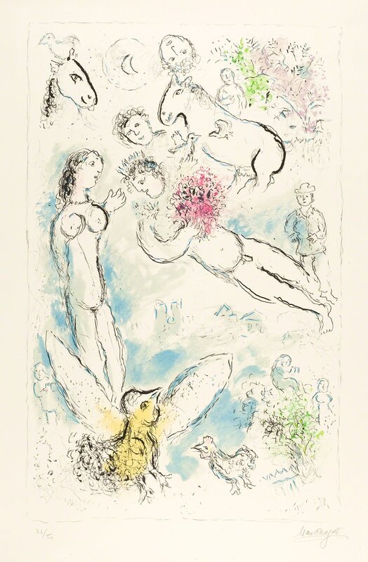 Marc Chagall, ‘L’ENVOLÉE MAGIQUE (Magic Flight)’, 1980, Print, Original lithograph printed in colors on wove paper bearing the “ARCHES / FRANCE” watermark, Christopher-Clark Fine Art