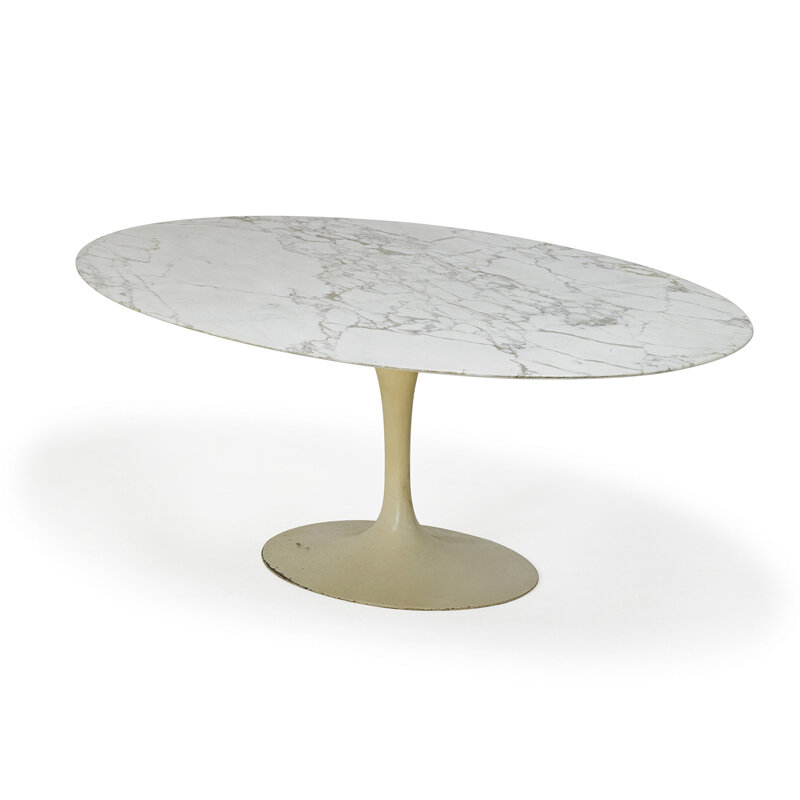 Eero Saarinen, ‘Oval Top Tulip Dining Table, New York’, 1960s, Design/Decorative Art, Enameled Cast Iron, Carrara Marble, Wood, Rago/Wright/LAMA/Toomey & Co.