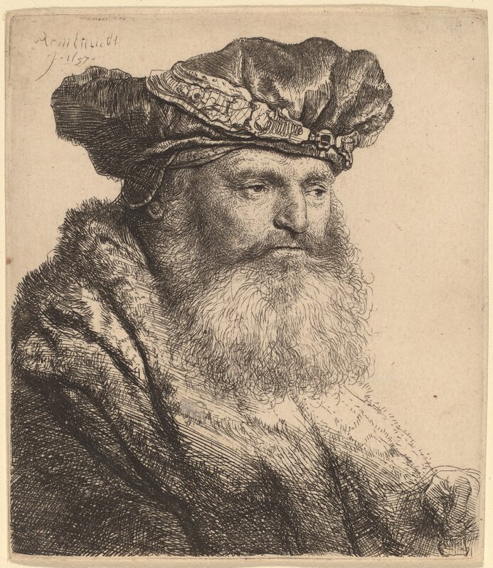 ‘Bearded Man in a Velvet Cap with a Jewel Clasp’, 1637, Print, Etching, National Gallery of Art, Washington, D.C.