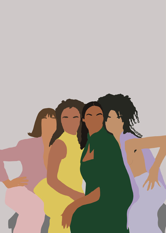 Samantha Viotty, ‘Together- Digital Illustration of Women - Feminism - Multiculturalism - Green+Yellow+Pink ’, 2019, Drawing, Collage or other Work on Paper, Digital Illustration, Gallery 1202