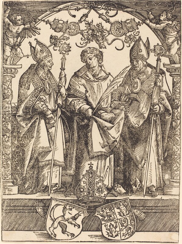 Attributed to Wolf Traut, ‘Saints Maximilian, Stephen and Valentine’, Print, Woodcut, National Gallery of Art, Washington, D.C.