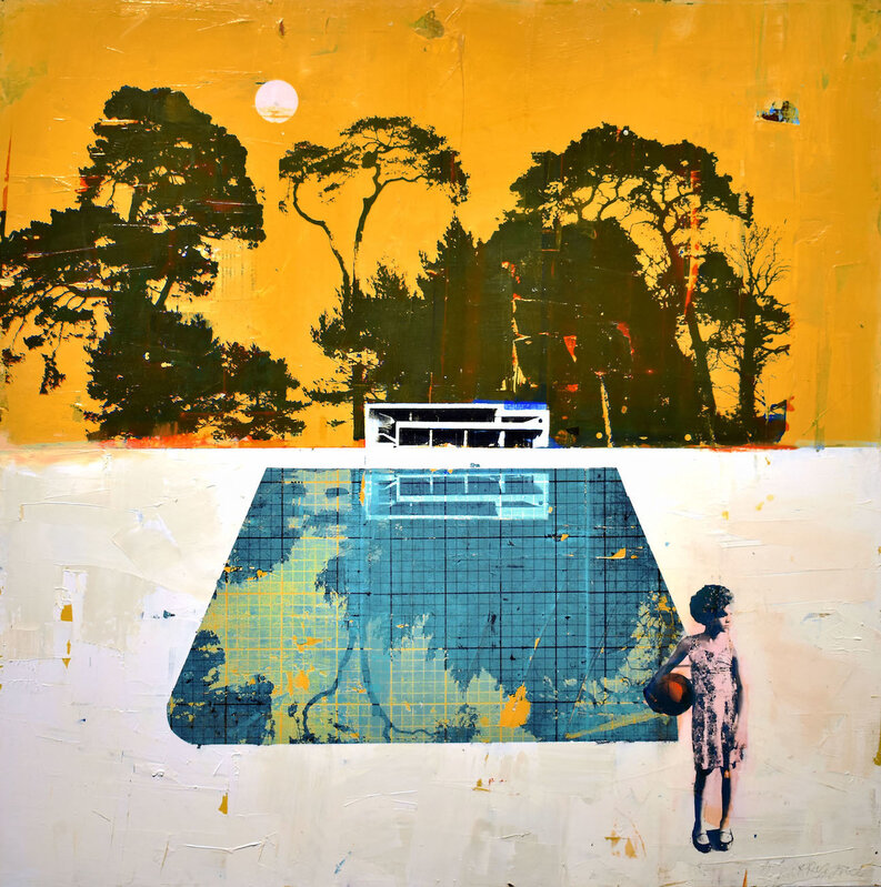 Dan Parry Jones, ‘Pool with Pink Moon’, 2019, Painting, Mixed media on panel, Adam Gallery