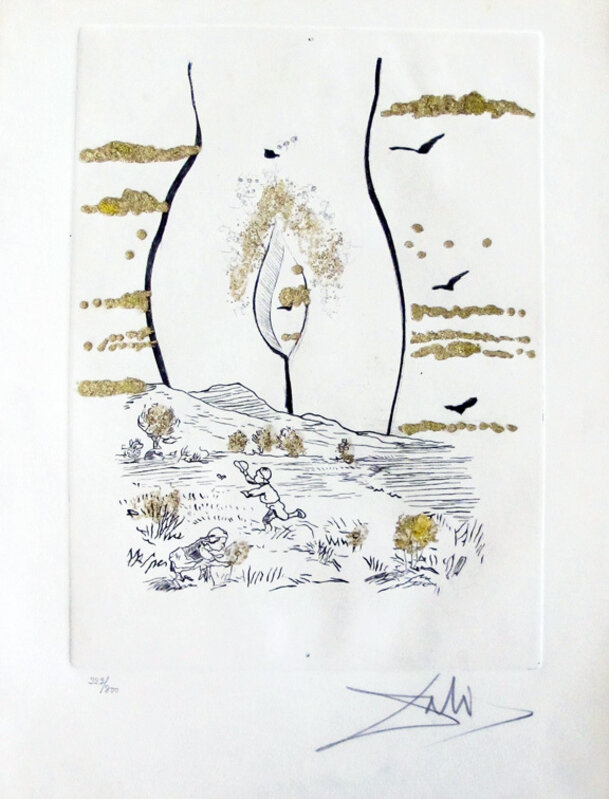 Salvador Dalí, ‘A l'eternelle Madame (The eternal madame) from Les Amours Jaunes’, 1974, Print, Original etching and added color and gold flakes on Arches paper, Hamilton-Selway Fine Art