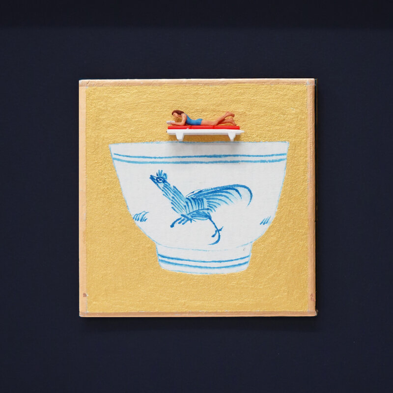Hoi Kiu Angel Hui, ‘Swimming in Blue and White’, 2019, Painting, Colour on cardboard & Preiser figures, L+/ Lucie Chang Fine Arts