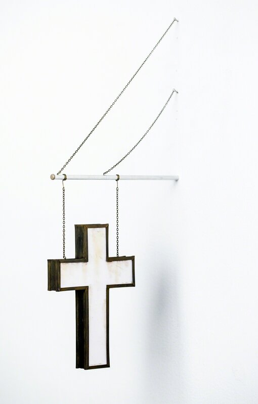 Drew Leshko, ‘Hanging Cross Sign’, 2017, Sculpture, Paper, enamel, pastel, chain, wire, tubing, Paradigm Gallery + Studio