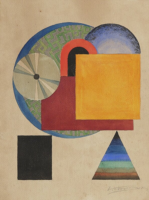 Victor Delhez, ‘Composition au triangle’, Drawing, Collage or other Work on Paper, Watercolour and pencil on paper laid on cardboard, Leclere 