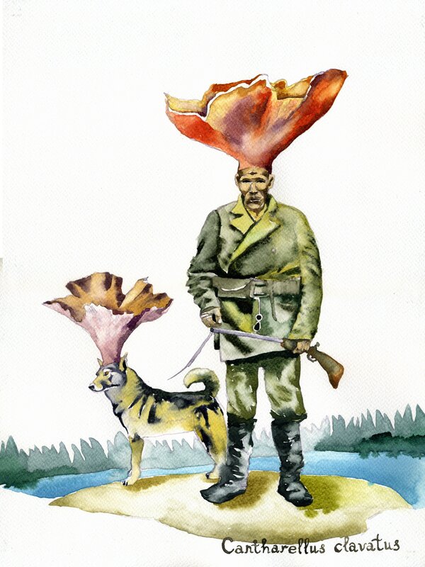Nikita Shalenny, ‘Mushroom-hunter and a Dog’, 2016, Drawing, Collage or other Work on Paper, Watercolor on paper, SABSAY