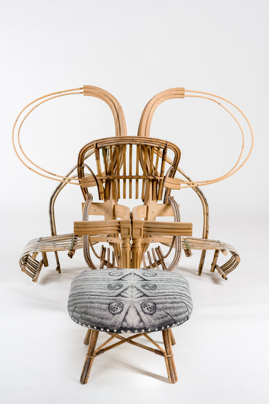 Sarah Contos, ‘Chair and Ottoman’, 2019, Sculpture, Repurposed cane, screen-print on canvas, foam, wood, Roslyn Oxley9 Gallery
