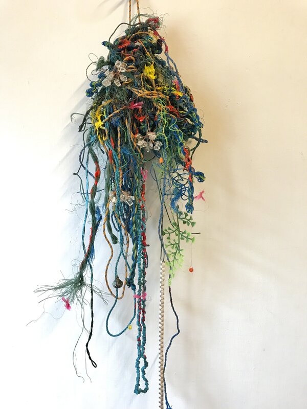 Ari Bayuaji, ‘Prayer Beads #3’, 2018, Installation, Found Plastic ropes, parts of fishing net, metal necklace, bronze bell, acrylic paint, NUNU FINE ART