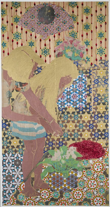 Khanh H. Le, ‘Mother and Child’, 2016, Painting, Gold and silver paint, acrylic jewels, and toner and gel transfer on wood panel, MvVO ART