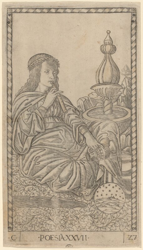 Master of the E-Series Tarocchi, ‘Poesia (Poetry)’, ca. 1465, Print, Engraving with traces of gilding, National Gallery of Art, Washington, D.C.