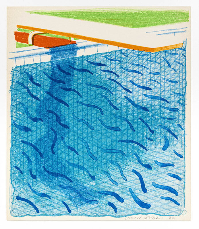David Hockney, ‘Pool Made with Paper and Blue Ink for book Paper Pools (MCA Tokyo 234)’, 1980, Print, Lithograph in colours with book & cloth binding case, Artmarket Gallery