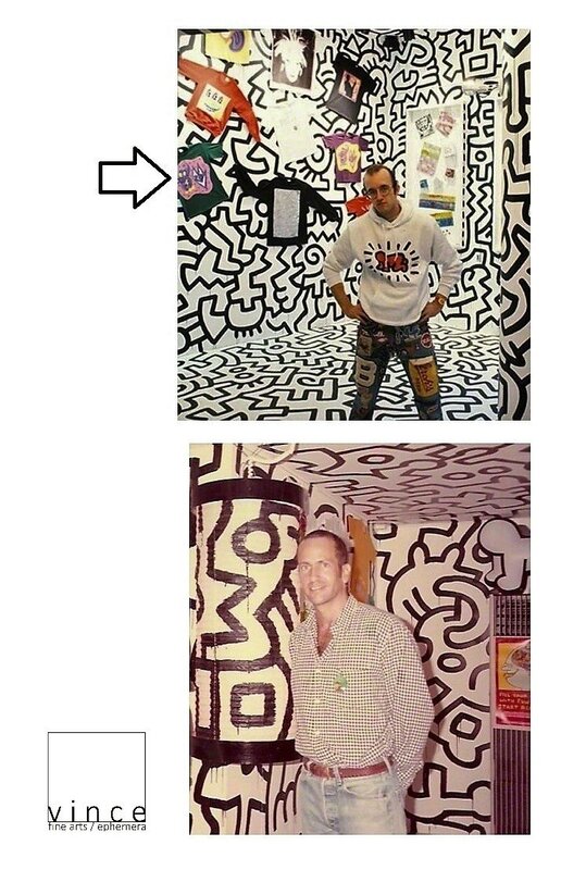 Kenny Scharf, ‘"Pop Shop", 1986, Vintage T-Shirt, Sold at Keith Haring's Pop Shop NYC’, 1986, Ephemera or Merchandise, Silkscreen on fabric, VINCE fine arts/ephemera