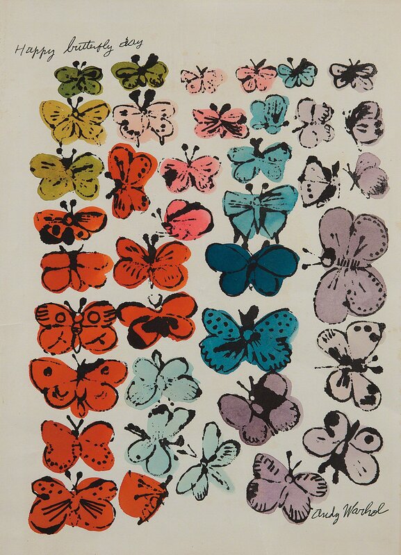 Andy Warhol, ‘Happy Butterfly Day’, 1955, Print, Offset lithograph with extensive hand-coloring in watercolor, on wove paper, with margins., Phillips