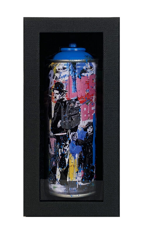 Mr. Brainwash, ‘'Just Kidding, 2020' (cyan) Spray Can’, 2020, Sculpture, Spray paint can (empty), hand-finished in cyan paint splatter by the artist.  Comes with black display box., Signari Gallery