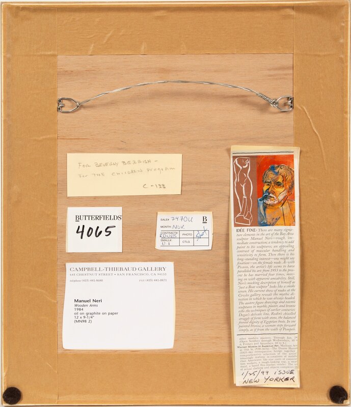 Manuel Neri, ‘Wooden Arms’, 1984, Drawing, Collage or other Work on Paper, Oil and graphite on paper, Heritage Auctions