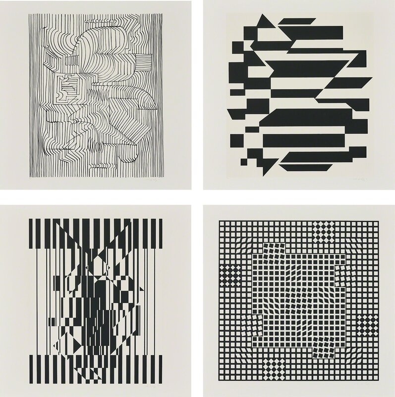 Victor Vasarely, ‘Album cinétique NB (Kinetic Album)’, 1975, Print, The complete set of 9 screenprints in black and white, on wove paper, with full margins, with title page and justification, the sheets loose (as issued) contained in the original black fabric covered portfolio., Phillips