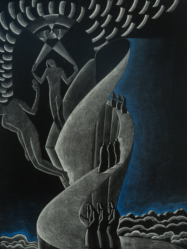 Winold Reiss, ‘The Procession’, n.d., Drawing, Collage or other Work on Paper, Pastel on black paper, Hirschl & Adler