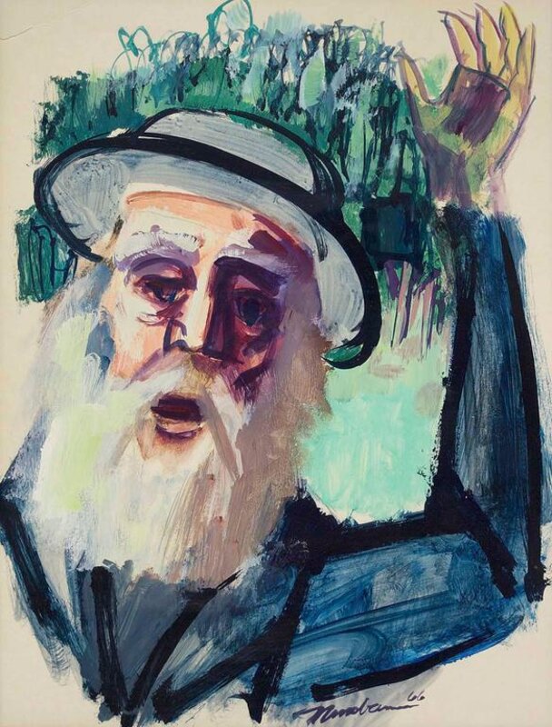 Ervin B. Nussbaum, ‘Chassidic Rabbi, Judaica Expressionist Painting’, 20th Century, Painting, Gouache, Lions Gallery